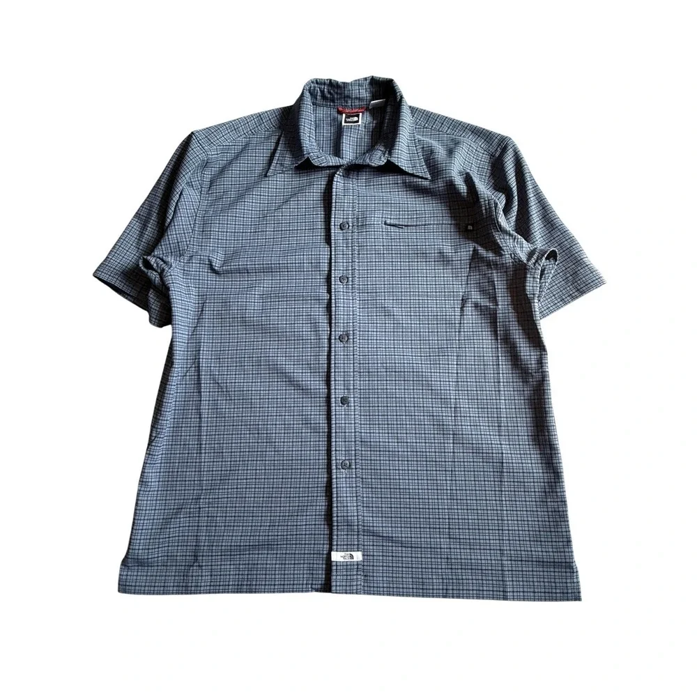 The North Face Shirt Mens XL Blue Plaid Stretch Button Up Short Sleeve Casual